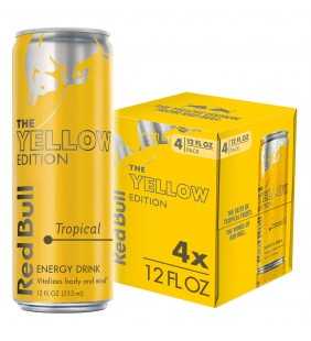 (4 Cans) Red Bull Energy Drink, Tropical, 12 Fl Oz, Yellow Edition