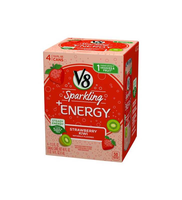 V8 Sparkling +Energy, Healthy Energy Drink, Natural Energy from Tea, Strawberry  Kiwi, 11.5 Ounce Can (