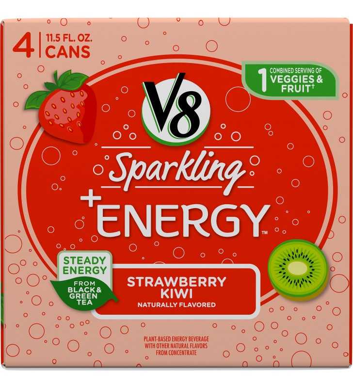 V8 SPARKLING +ENERGY Strawberry Kiwi Energy Drink, 11.5 fl oz Can (Pack of  4) - The Fresh Grocer