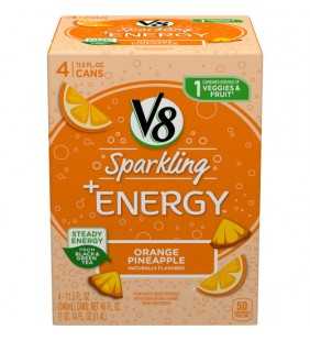 V8 Sparkling +Energy, Healthy Energy Drink, Natural Energy from Tea, Orange Pineapple, 11.5 Ounce Can (Pack of 4)