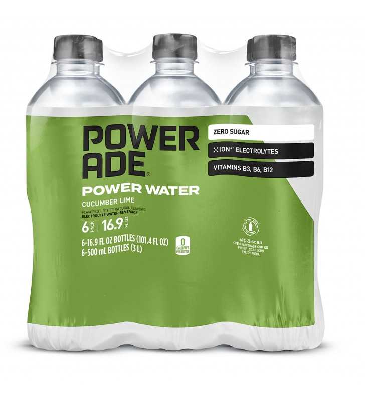POWERADE Power Water, Cucumber Lime, Zero Sugar Zero Calorie ION4 Electrolyte Enhanced Fruit Flavored Sports Drink Bottled Water