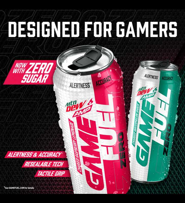 MTN DEW AMP GAME FUEL ZERO, Charged Raspberry Lemonade, 16 oz Can