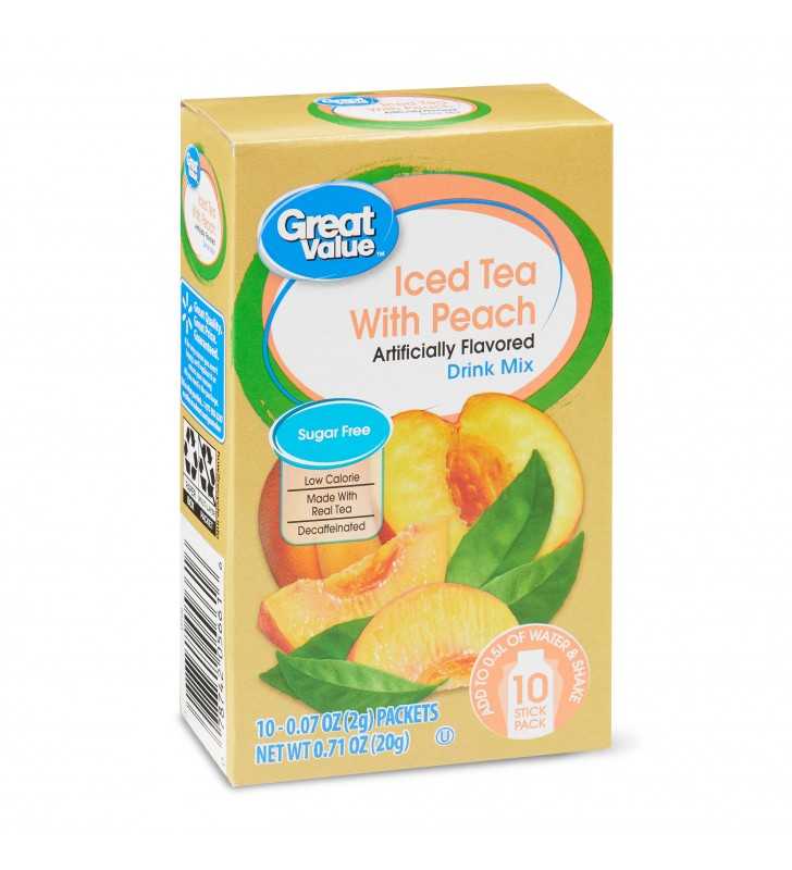 Great Value Iced Tea with Peach Drink Mix, 0.07 oz, 10 Count
