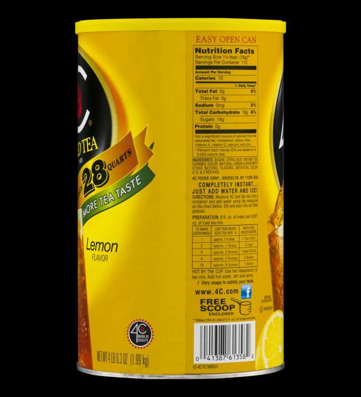 4C Iced Tea Mix with Natural Lemon Flavor Makes 28 Quarts 74.2oz Can