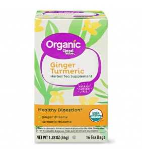 Great Value Organic Herbal Tea Supplement, Ginger Turmeric, 1.28 oz, 16 Count