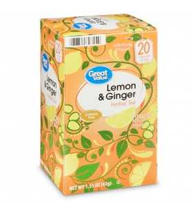 Great Value Lemon & Ginger Herbal Tea, 1.55 oz, 20 Count