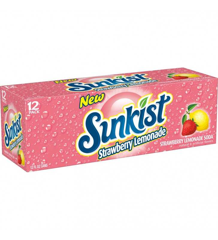 Sunkist Strawberry Lemonade Soda, 12 Fl Oz Cans, 12 Count