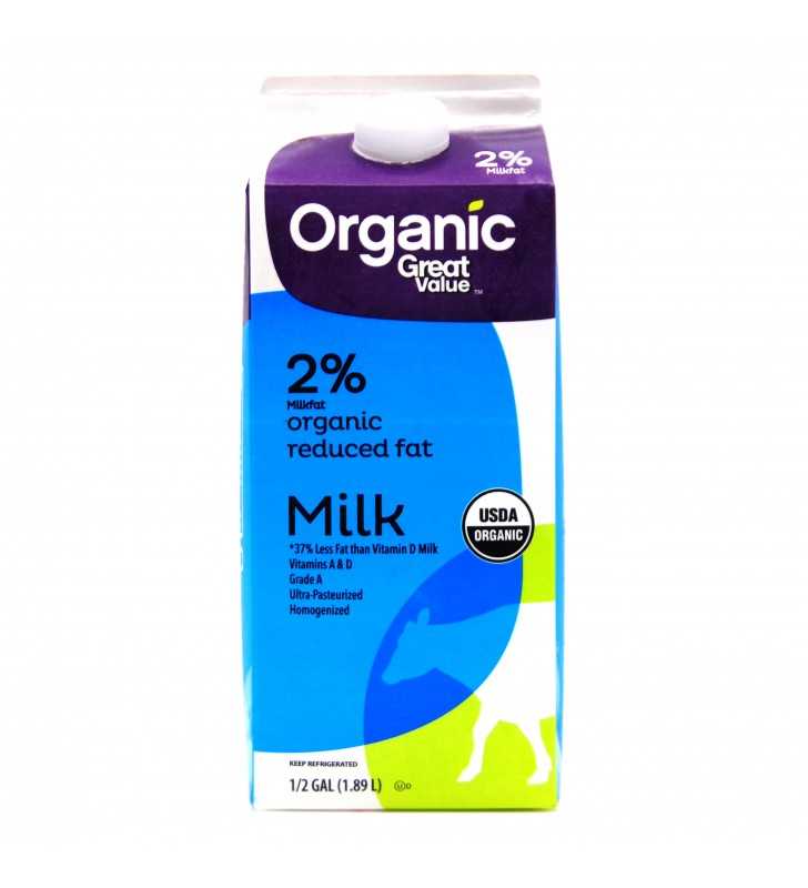 Great Value Organic 2% Reduced-Fat Milk, Half Gallon