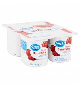 Great Value Original Strawberry Lowfat Yogurt, 6 oz, 4 count