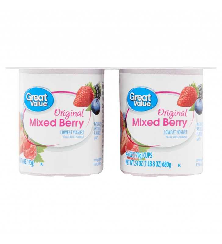 Great Value Original Mixed Berry Lowfat Yogurt, 6 Oz, 4 Count