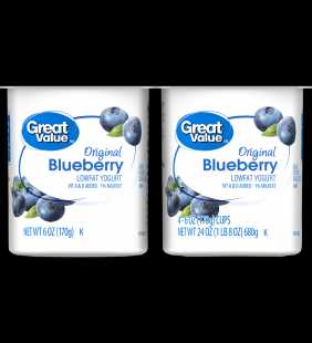 Great Value Original Blueberry Lowfat Yogurt, 6 oz, 4 ct