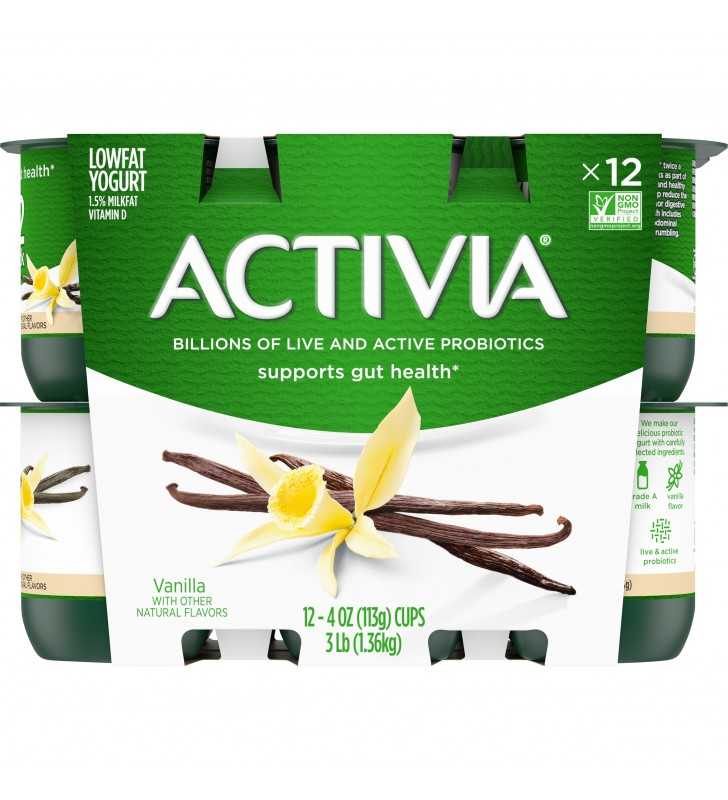 Activia Lowfat Probiotic Vanilla Yogurt, 4 Oz. Cups, 12 Count