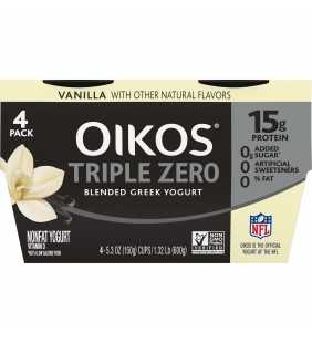Oikos Triple Zero Vanilla Greek Yogurt, 5.3 Oz. Cups, 4 Count