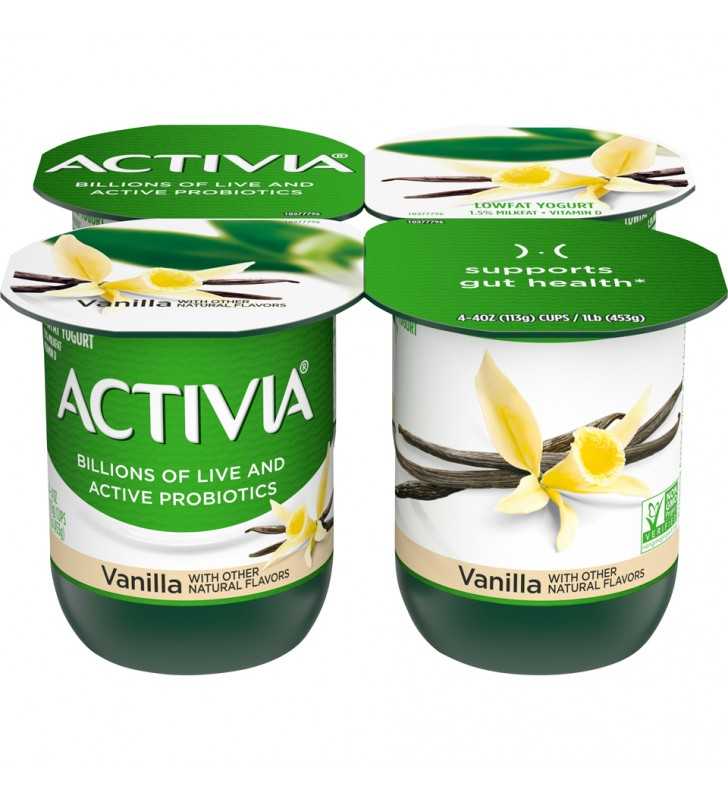 Activia Lowfat Probiotic Vanilla Yogurt, 4 Oz. Cups, 4 Count