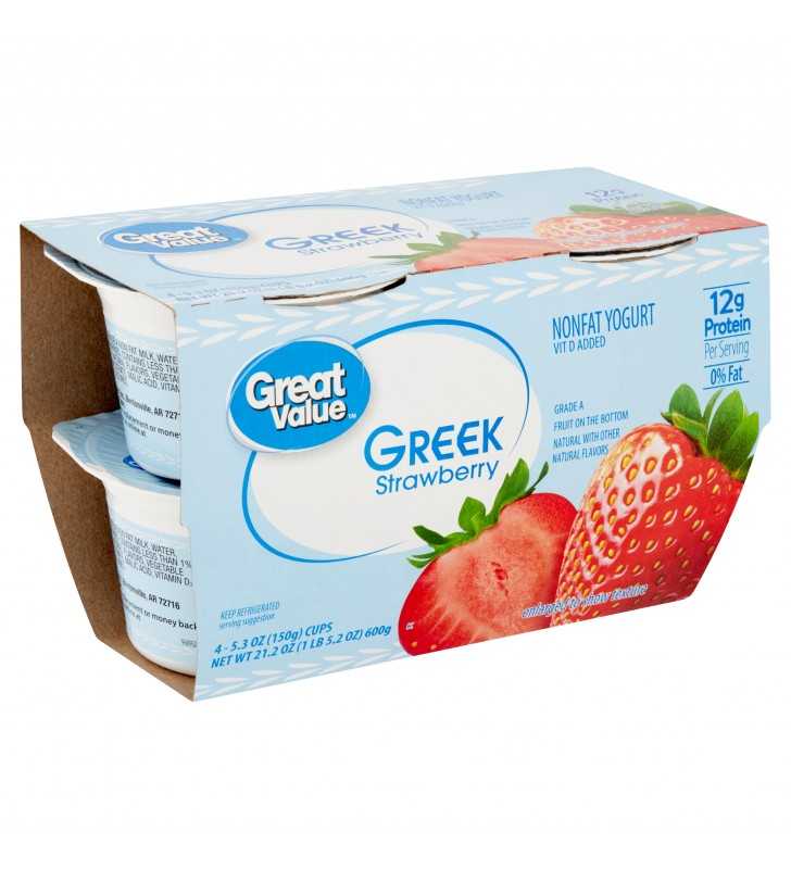 Great Value Greek Strawberry Nonfat Yogurt, 5.3 Oz, 4 Count