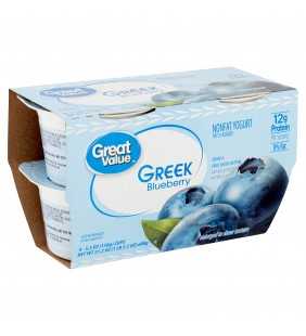 Great Value Greek Blueberry Nonfat Yogurt, 5.3 oz, 4 count