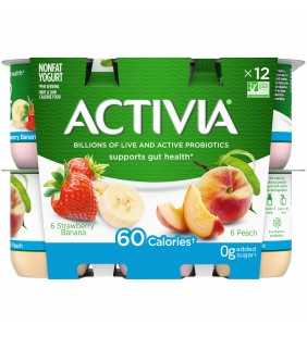 Activia Nonfat Probiotic Strawberry Banana & Peach Variety Pack Yogurt, 4 Oz. Cups, 12 Count
