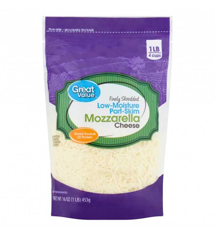 Great Value Finely Shredded Low-Moisture Part-Skim Mozzarella Cheese, 16 oz