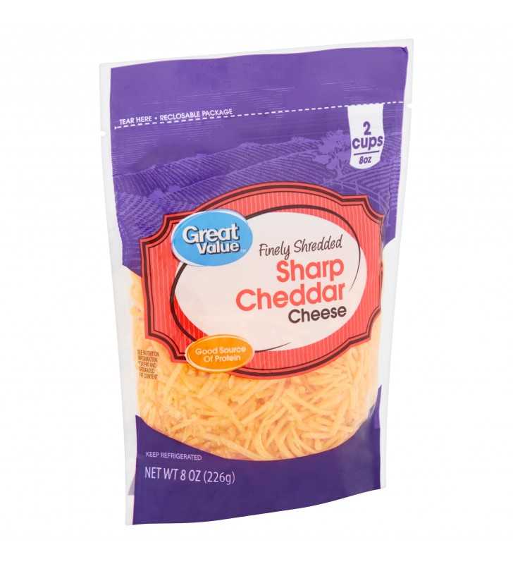 Great Value Finely Shredded Sharp Cheddar Cheese, 8 oz