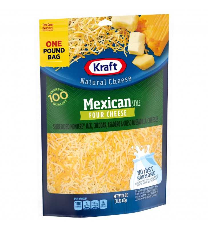 Kraft Mexican Style Four Cheese Blend Shredded Cheese, 16 Oz Bag