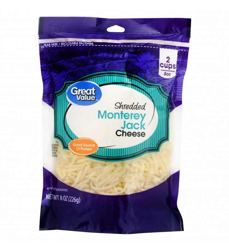 Great Value, Shredded Monterey Jack Cheese, 8 Oz.