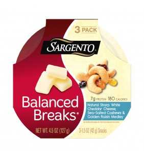 Sargento® Balanced Breaks®, Natural Sharp White Cheddar Cheese, Sea-Salted Cashews and Golden Raisin Medley, 3-Pack