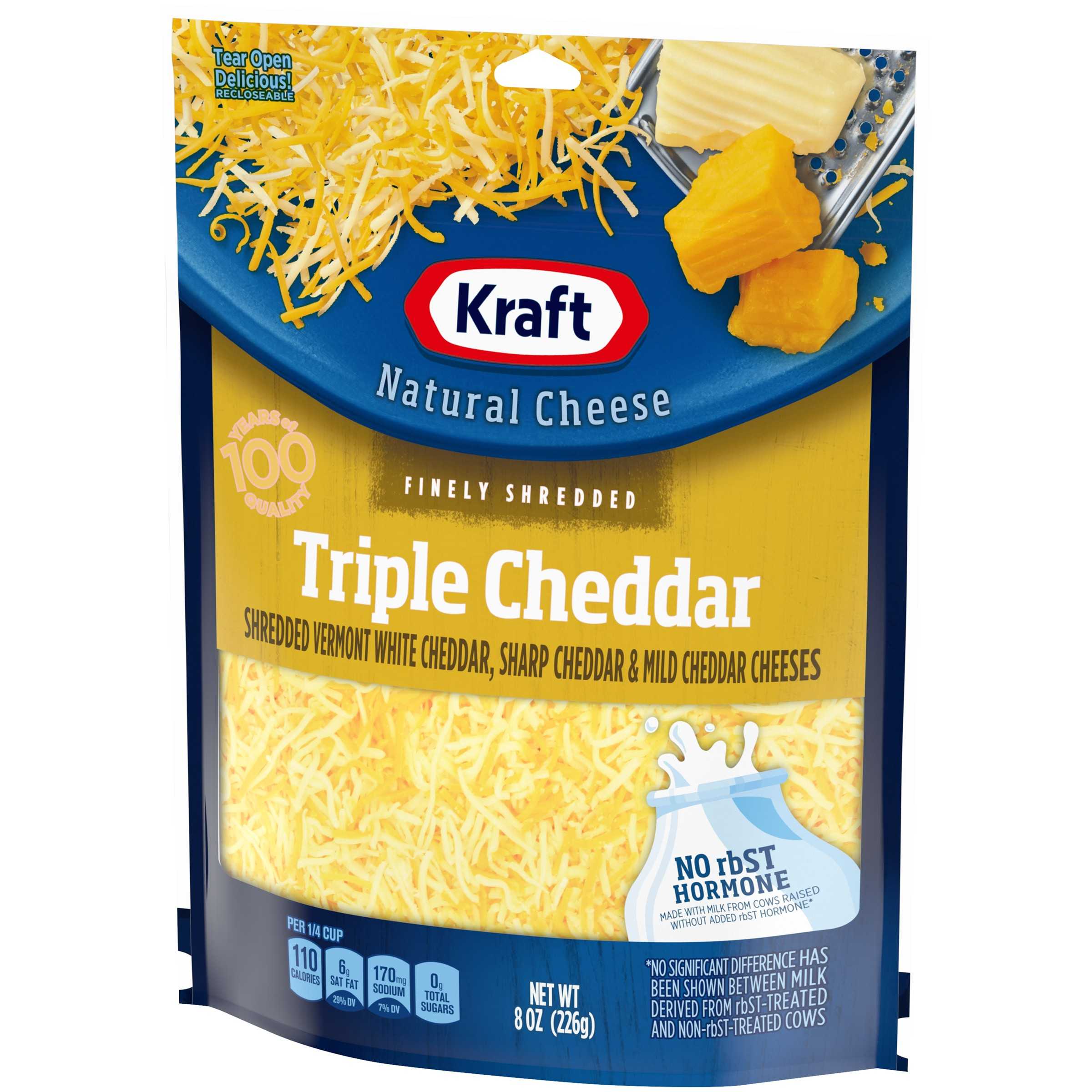 Kraft Finely Shredded Triple Cheddar Shredded Cheese, 8 Oz Bag