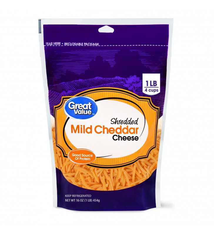 Great Value Mild Shredded Cheddar Cheese, 16 Oz