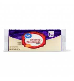 Great Value White Cheddar Cheese Block, Extra Sharp, 8 Oz.