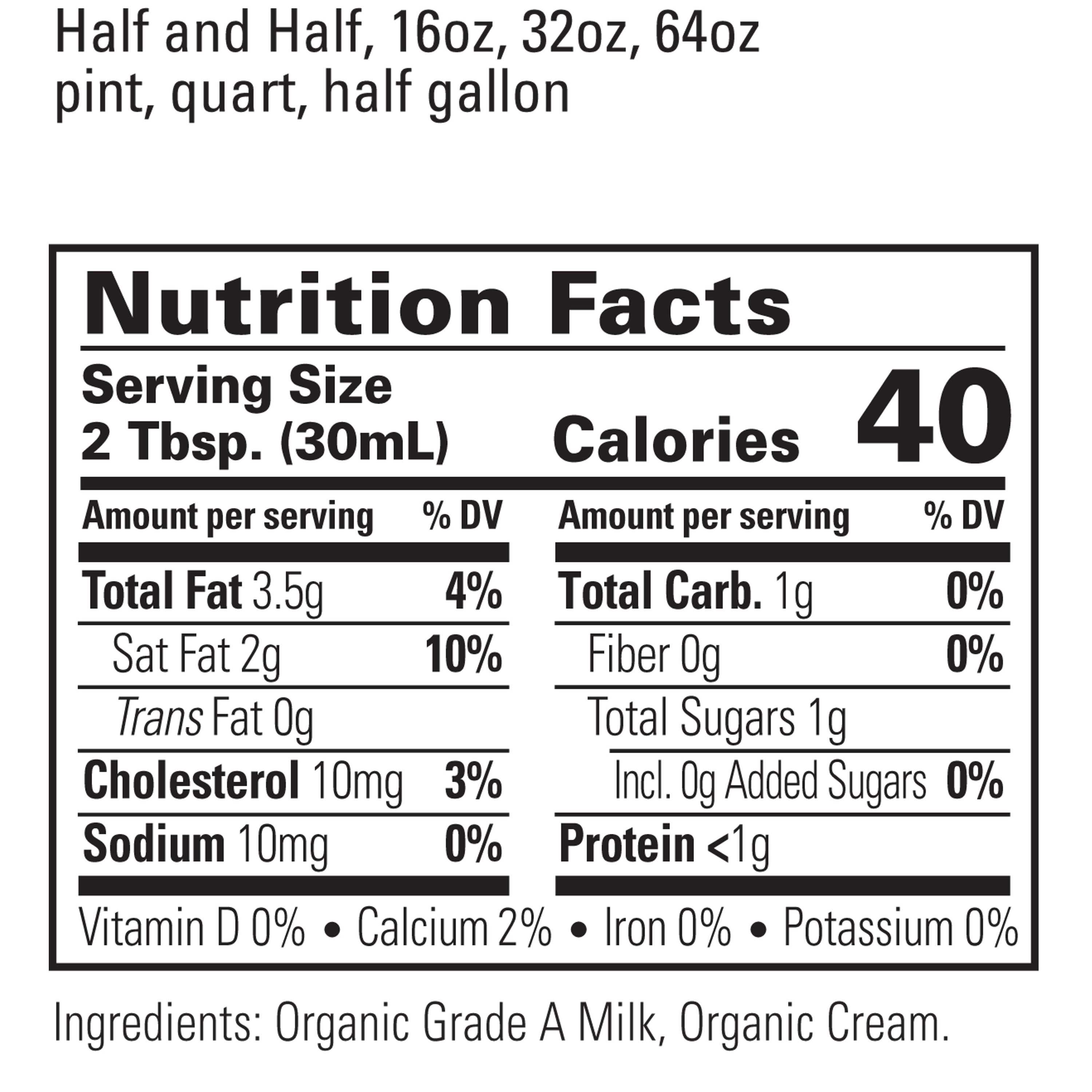 Organic Valley Ultra Pasteurized Organic Half and Half, 32 oz Quart