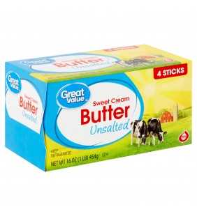 Great Value Sweet Cream Unsalted Butter, 4 count, 16 oz