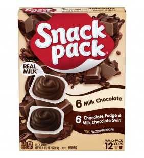 Snack Pack Chocolate Fudge & Milk Chocolate Swirl/Milk Chocolate Pudding Cups 3.25oz/12 ct