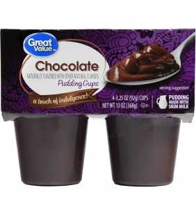 Great Value Chocolate Pudding Cups, 3.25 Oz., 4 Count
