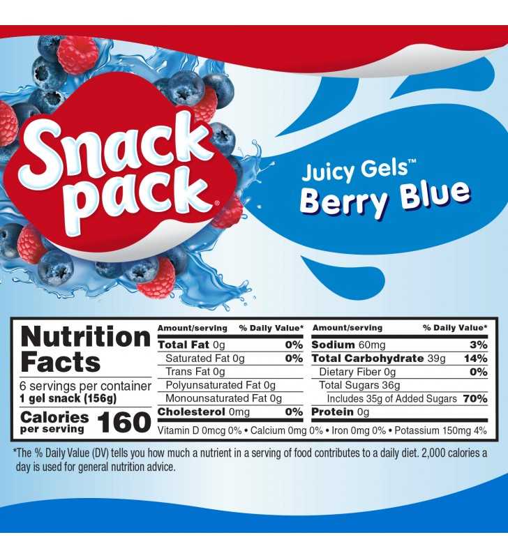 Snack Pack Berry Blue Flavored Juicy Gels, 4 Count Snack Cups