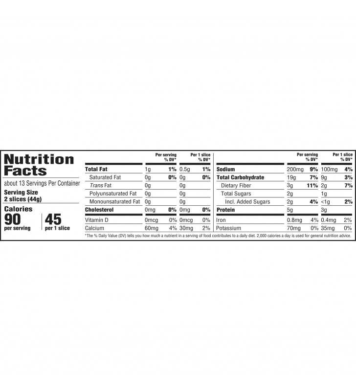 Sara Lee Delightful 100% Whole Wheat Bread With Honey, With Fiber & Only 45 Calories per Slice, 20 oz