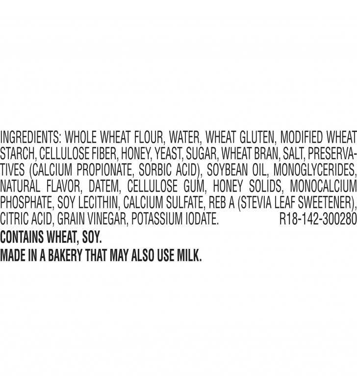 Sara Lee Delightful 100% Whole Wheat Bread With Honey, With Fiber & Only 45 Calories per Slice, 20 oz