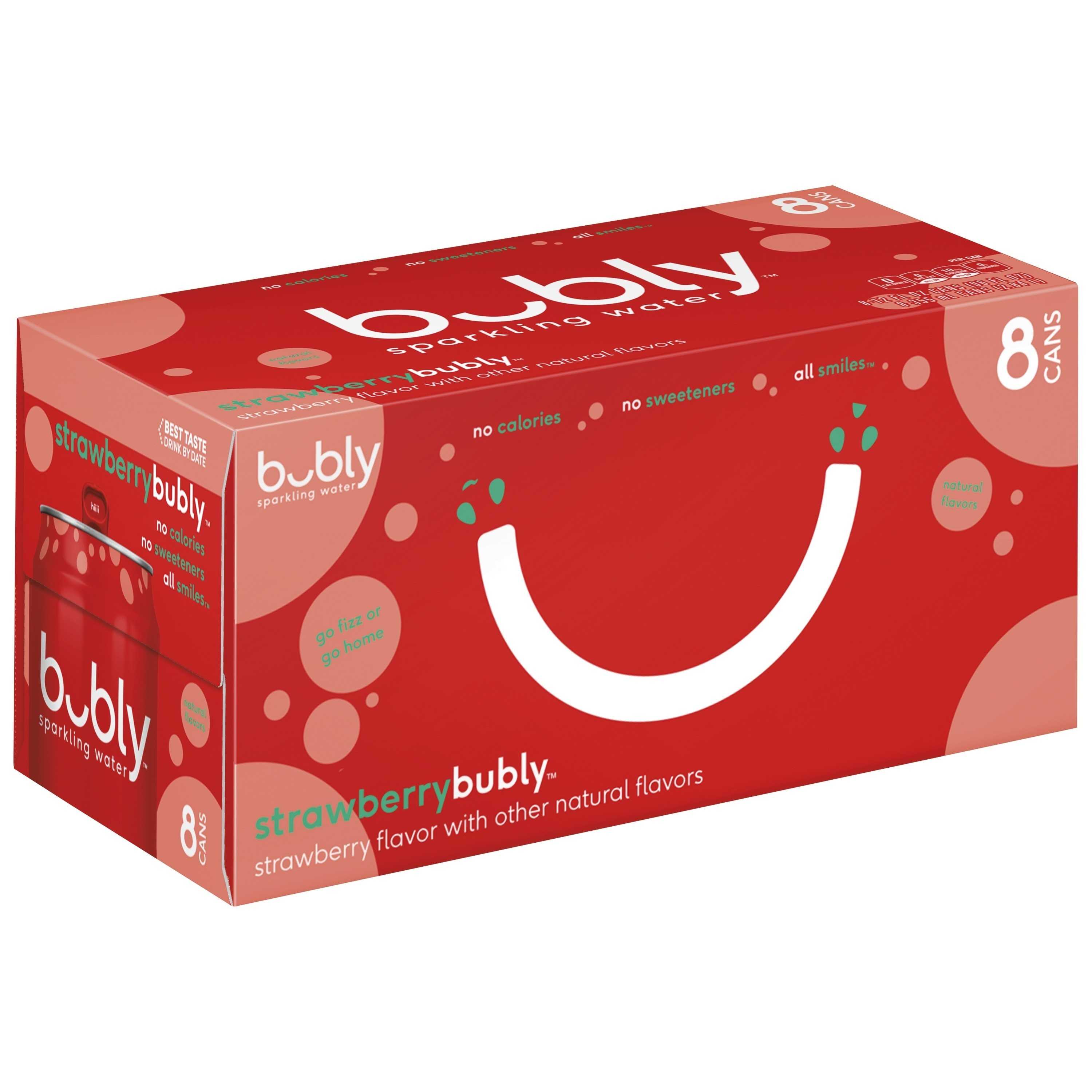 bubly Sparkling Water, Strawberry, 12 oz Cans, 8 Count