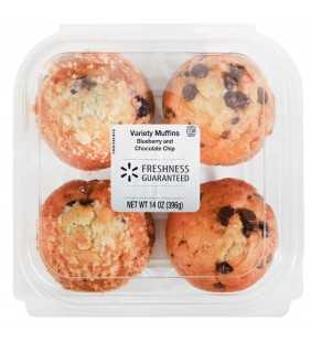 Freshness Guaranteed Blueberry & Chocolate Chip Muffin Variety Pack, 14 oz, 4 Count