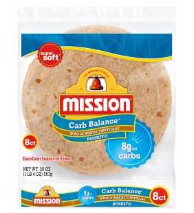 Mission Carb Balance Burrito Whole Wheat Tortillas, 8 Count