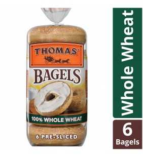 Thomas' 100% Whole Wheat Soft & Chewy Pre-Sliced Bagels, 6 count, 20 oz