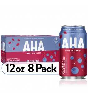 AHA Sparkling Water, Blueberry Pomegranate Flavored Water, Zero Calories, Sodium Free, No Sweeteners, 12 fl oz, 8 Pack