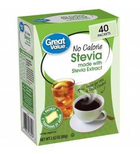 Great Value No Calorie Stevia Sweetener Packets, 40ct Box