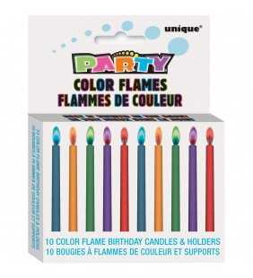 Color Flame Birthday Candles and Holders, Assorted, 10ct