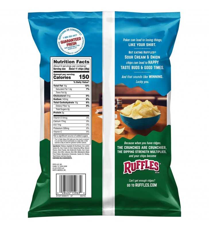 Ruffles Sour Cream & Onion Potato Chips, 8.5 oz Bag