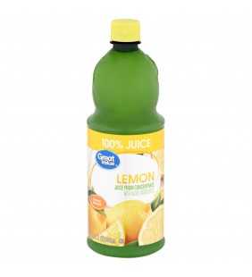 Great Value Lemon 100% Juice, 32 fl oz