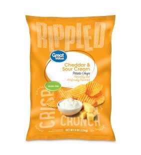 Great Value Gluten-Free Rippled Cheddar & Sour Cream Potato Chips, 8 Oz.