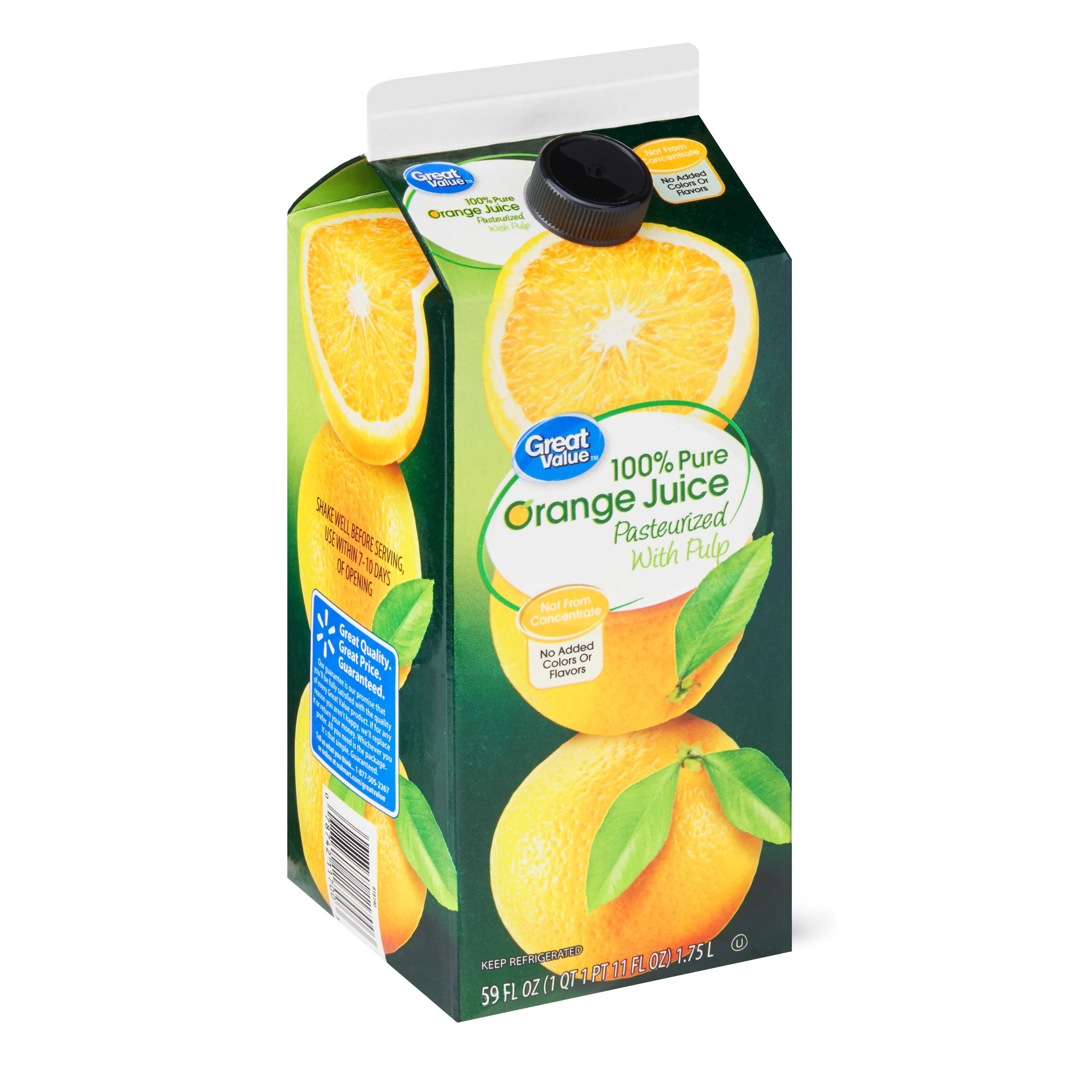 Great Value 100% Pure Orange Juice with Pulp, 59 fl oz