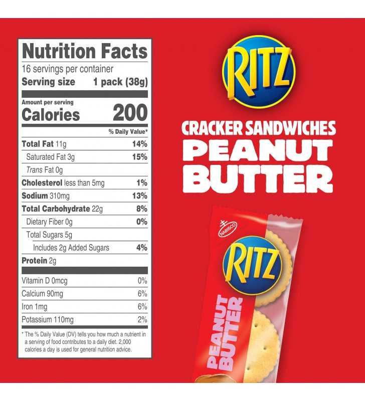 RITZ Peanut Butter Sandwich Crackers, Family Size, Pack of 16