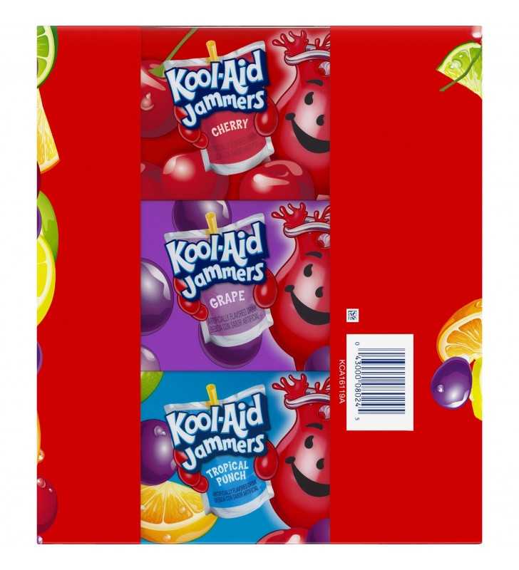 Kool-Aid Jammers Drink, Tropical Punch/Grape/Cherry, Variety Pack - 40 pack, 6 fl oz pouches