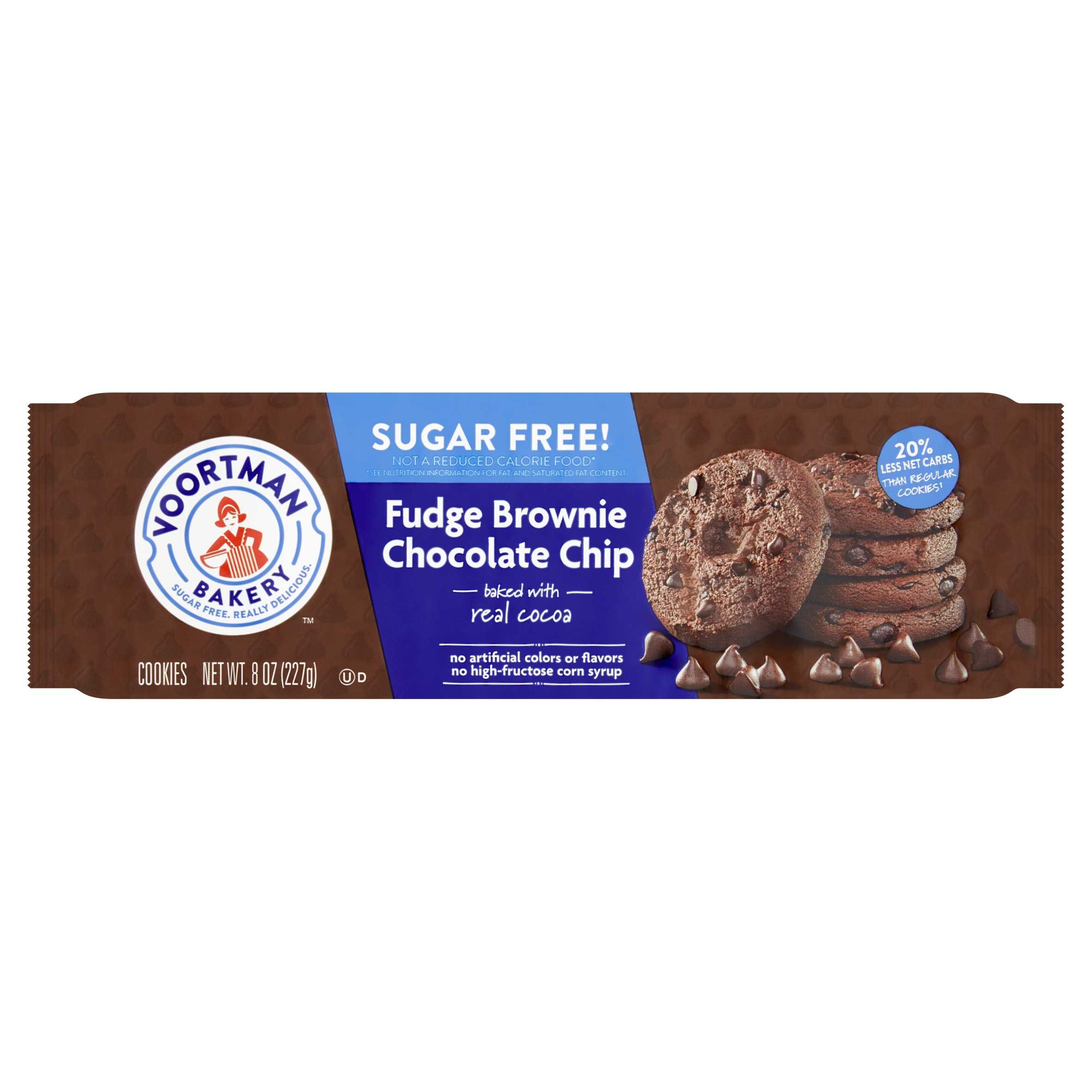 Voortman Bakery Sugar Free! Fudge Brownie Chocolate Chip Cookies, 8 oz